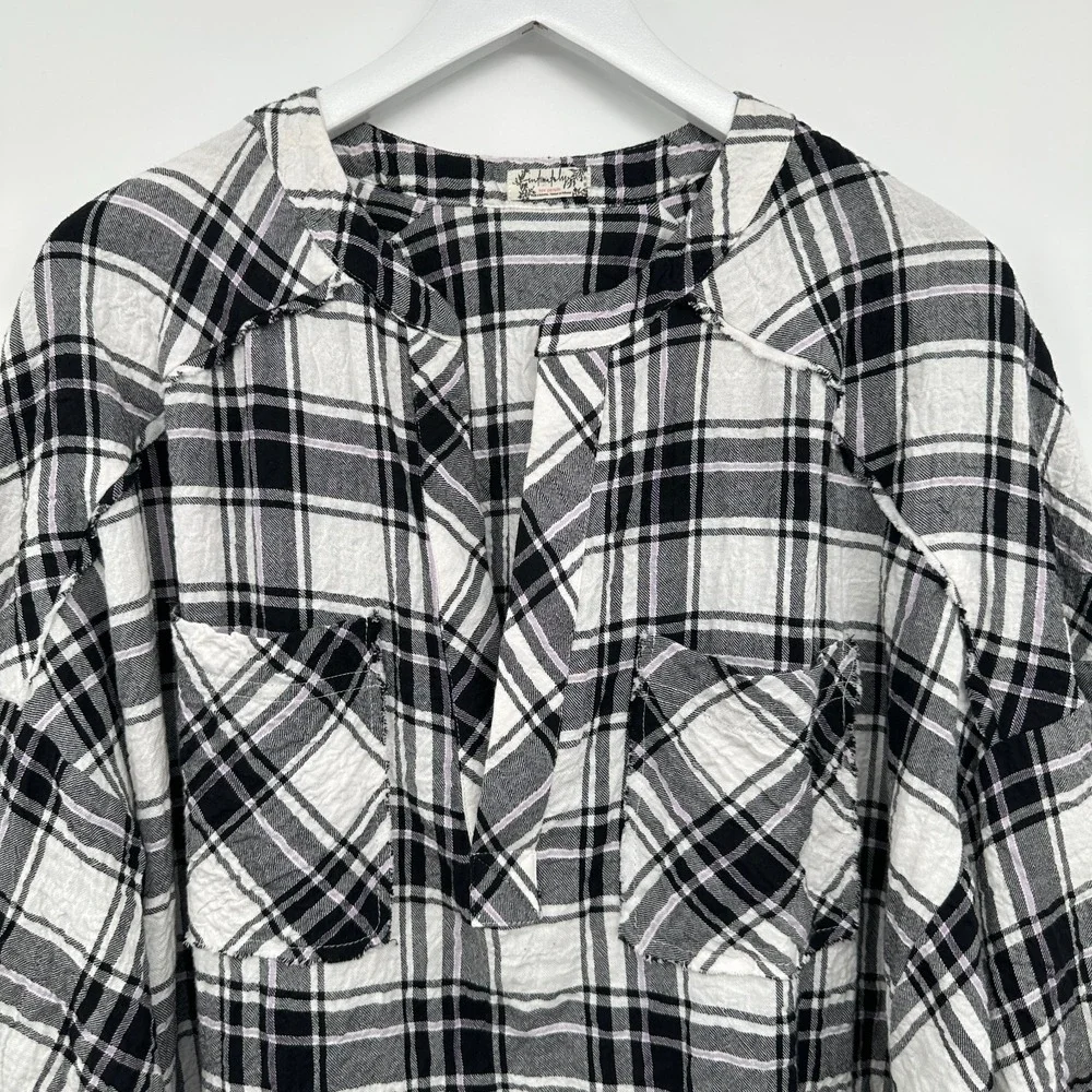Intimately Free People Tunic Top Shirt XS Crinkle Not Your Boyfriends Plaid Boho